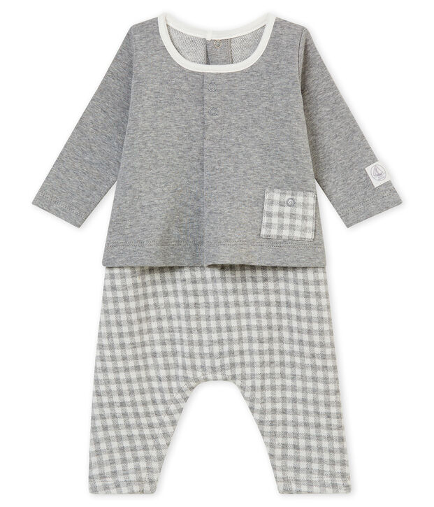 Combinaison longue vichy b&eacute;b&eacute; gar&ccedil;on gris/blanc