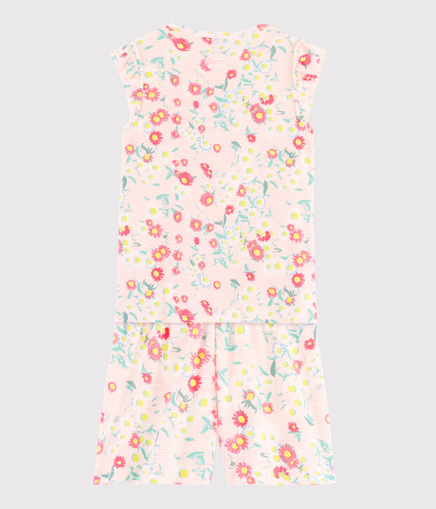 Pyjacourt fleuri petite fille en c&ocirc;te blanc/multicouleur