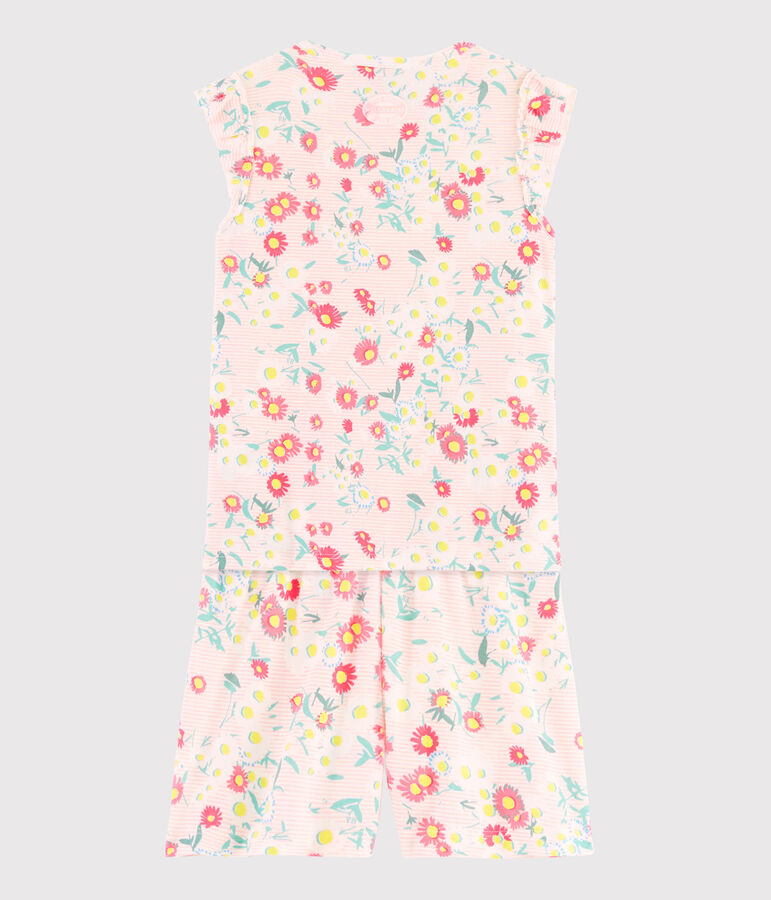 Pyjacourt fleuri petite fille en c&ocirc;te blanc MARSHMALLOW/blanc MULTICO
