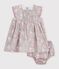 Robe b&eacute;b&eacute; en coton manches courtes et son bloomer imprim&eacute;s fleurs bleu/multicouleur
