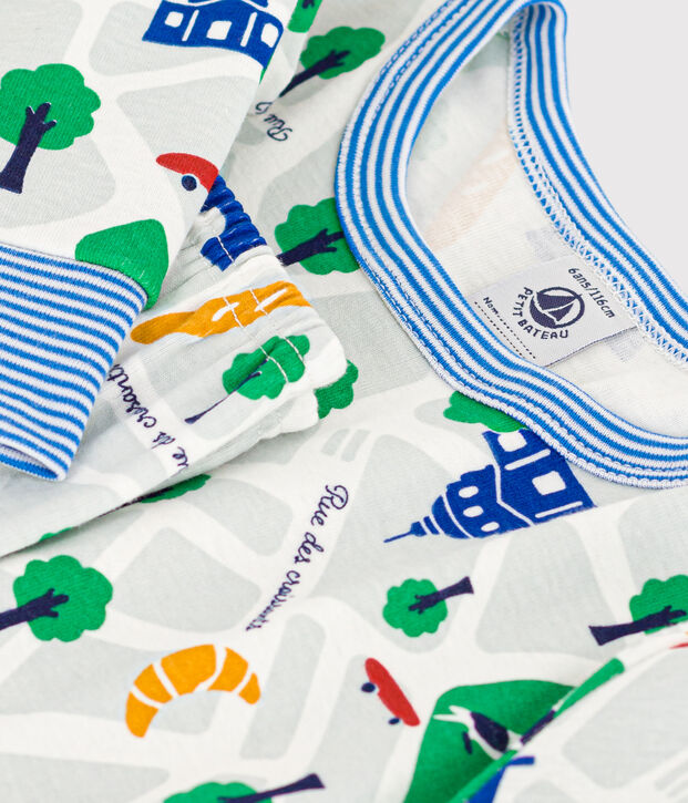 Pyjama imprim&eacute; motif Paris en coton enfant blanc/multicouleur