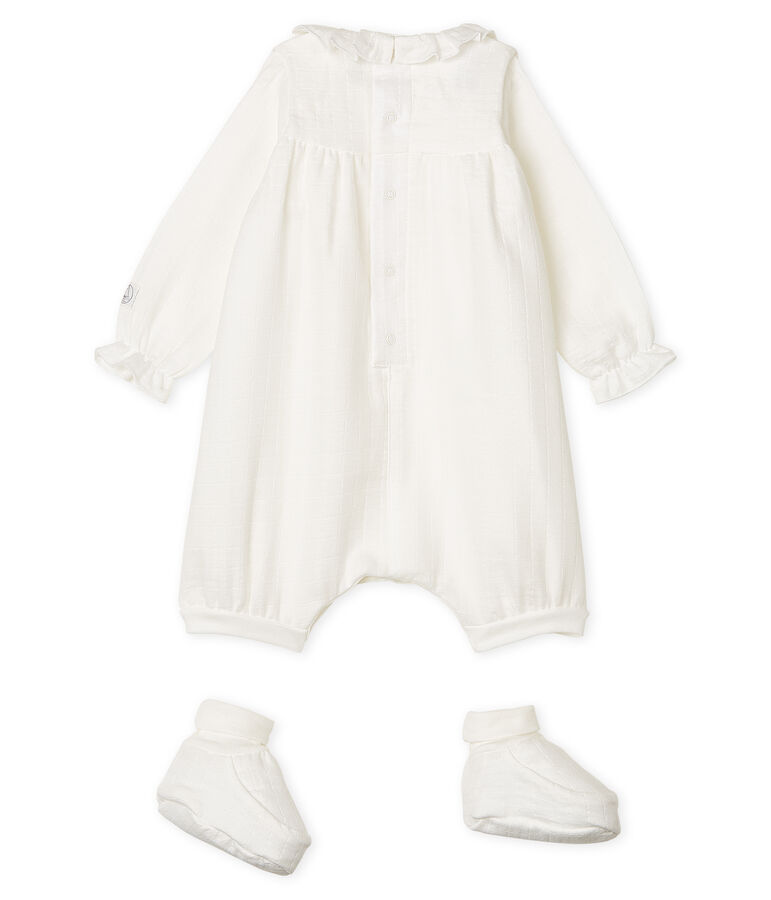 Ensemble combinaisons et chaussons b&eacute;b&eacute; blanc MARSHMALLOW