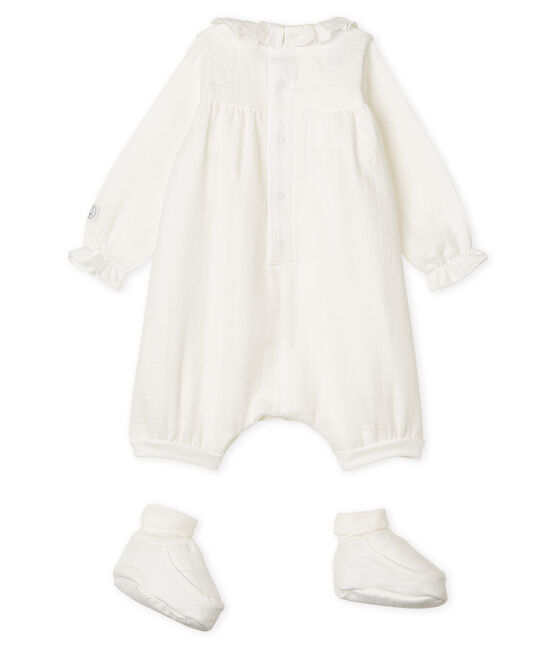Ensemble combinaisons et chaussons bébé blanc MARSHMALLOW