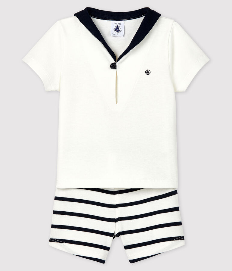 Ensemble 2 pi&egrave;ces b&eacute;b&eacute; gar&ccedil;on blanc MARSHMALLOW/bleu SMOKING