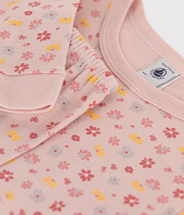 Pyjama ajust&eacute; en coton imprim&eacute; fleurs enfant rose/blanc