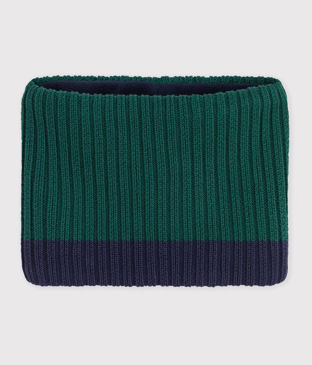 Snood enfant en tricot bicolore doubl&eacute; polaire vert/bleu