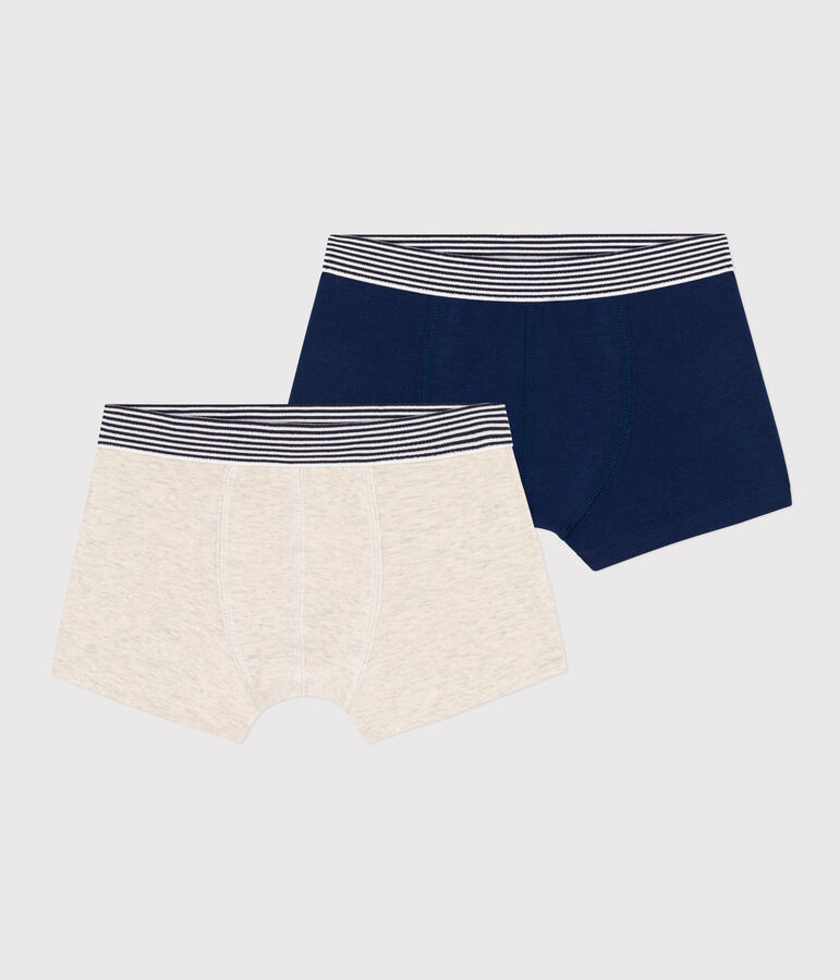 Lot de 2 boxers unis en coton et &eacute;lasthanne petit gar&ccedil;on multicouleur