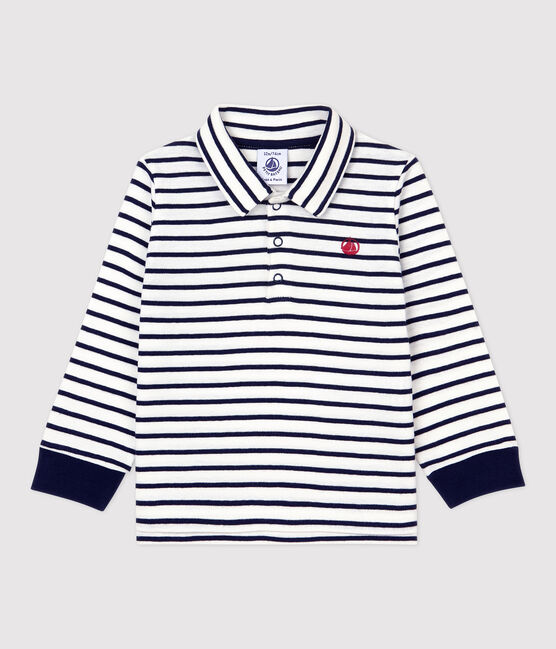 Polo en coton bébé blanc MARSHMALLOW/bleu SMOKING