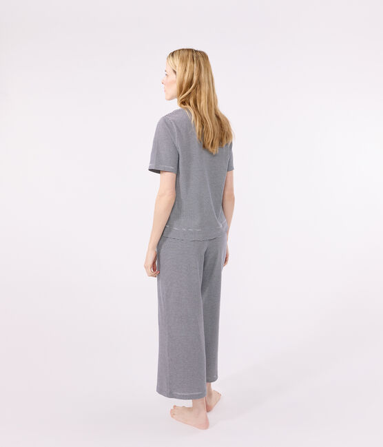 Pyjama milleraies en coton femme bleu SMOKING/blanc MARSHMALLOW