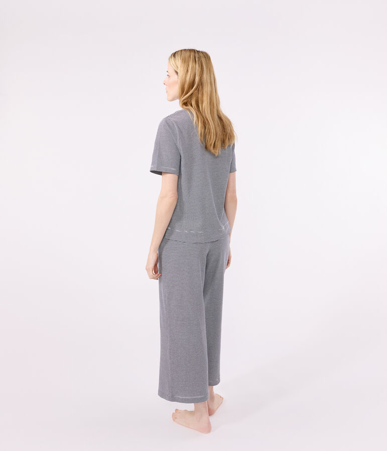 Pyjama milleraies en coton femme bleu SMOKING/blanc MARSHMALLOW