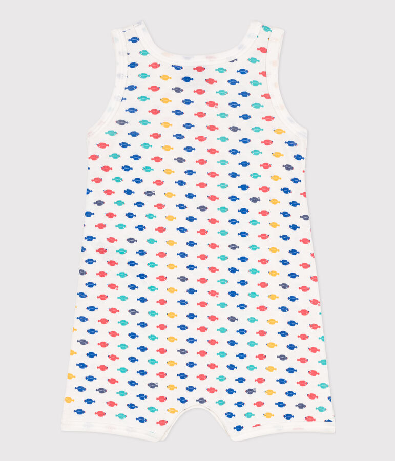 Combinaison courte animaux marins en coton b&eacute;b&eacute; blanc MARSHMALLOW/blanc MULTICO