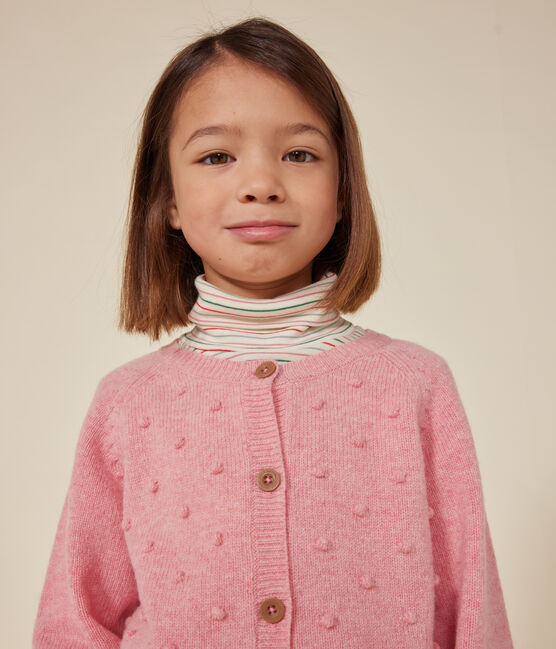 Cardigan en tricot contenant de la laine enfant fille rose ROSELINE CHINE