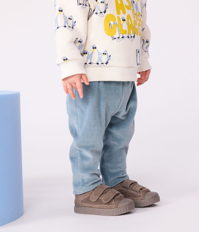 Pantalon b&eacute;b&eacute; en bouclette velours uni bleu GOBELIN