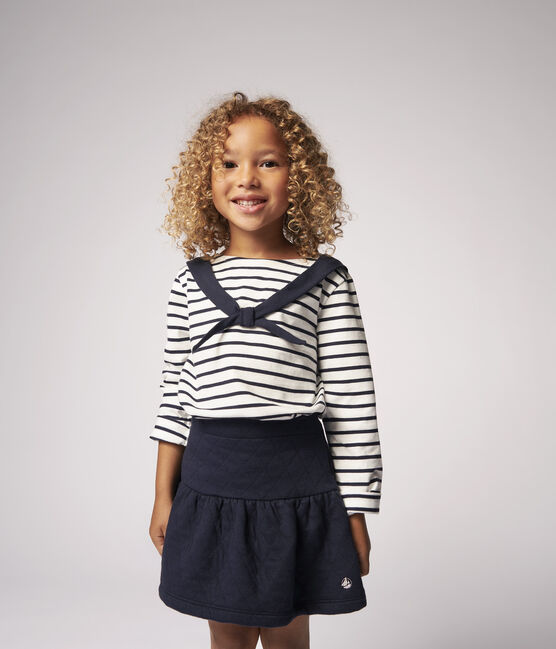 Tee-shirt manches longues en jersey enfant fille blanc MARSHMALLOW/bleu SMOKING