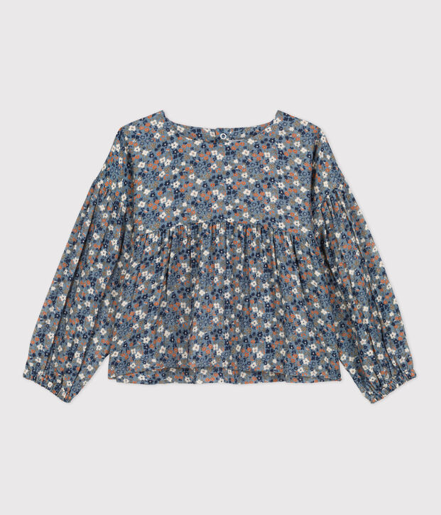 Blouse imprim&eacute;e en gaze de coton enfant fille bleu/multicouleur