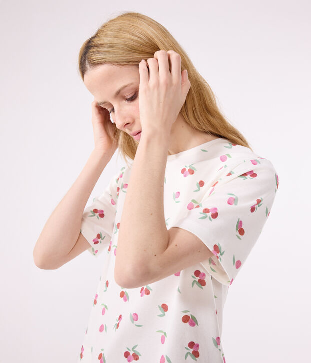 Pyjama short femme en coton imprim&eacute; fruits blanc/multicouleur