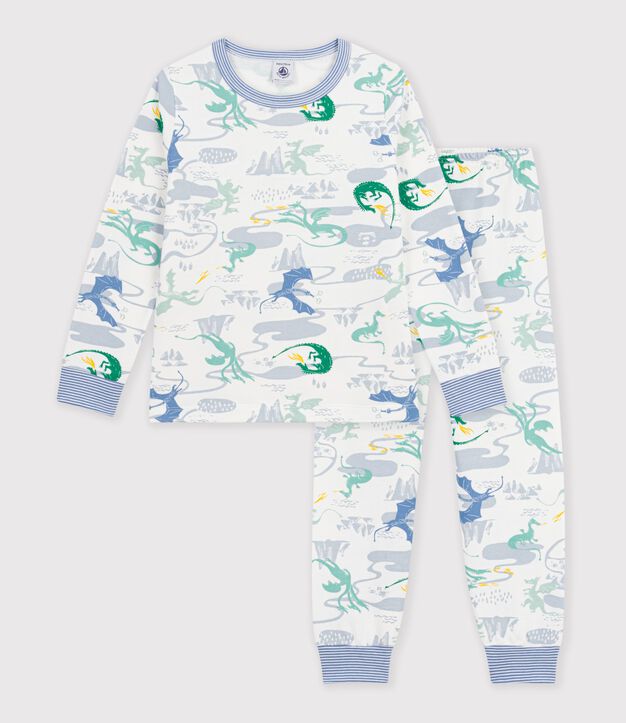 Pyjama enfant en molleton imprim&eacute; dragons blanc/multicouleur