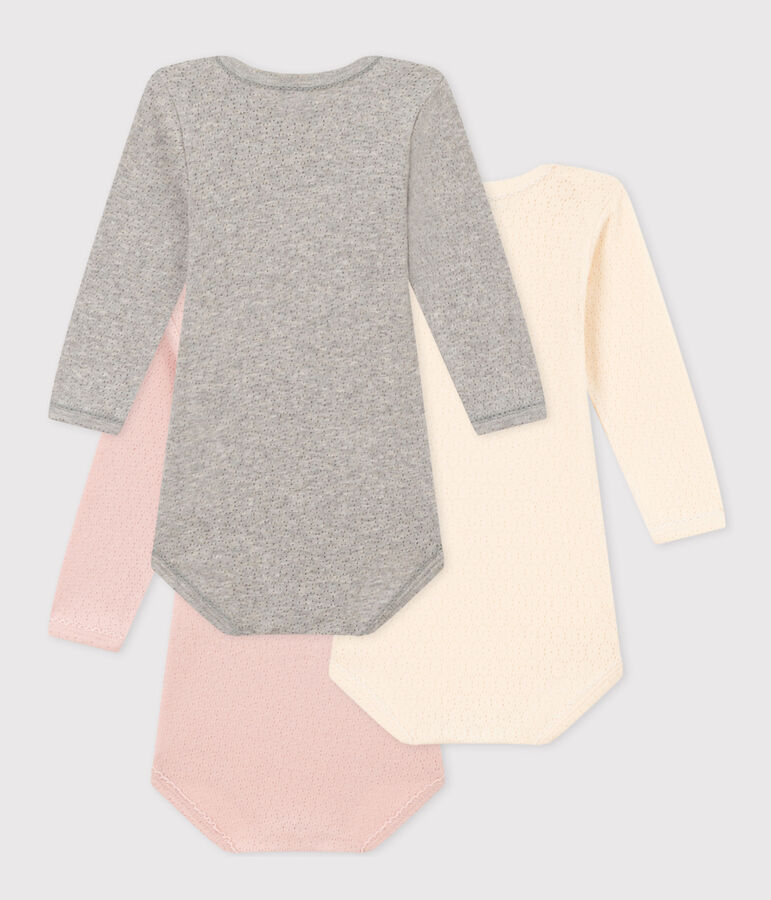 Lot de 3 bodies manches longues unis b&eacute;b&eacute; en coton multicouleur
