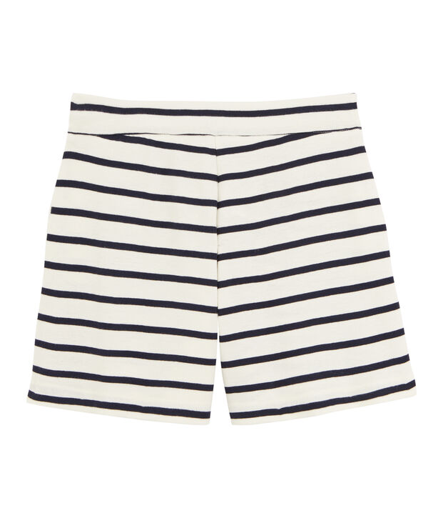 Short en c&ocirc;te enfant fille blanc/bleu