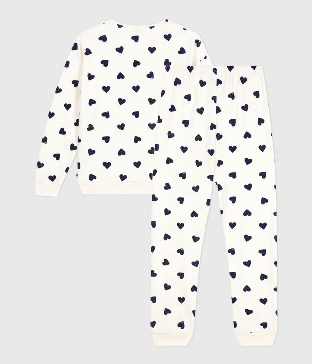 Pyjama femme en coton &eacute;ponge imprim&eacute; c&oelig;urs bleu/bleu