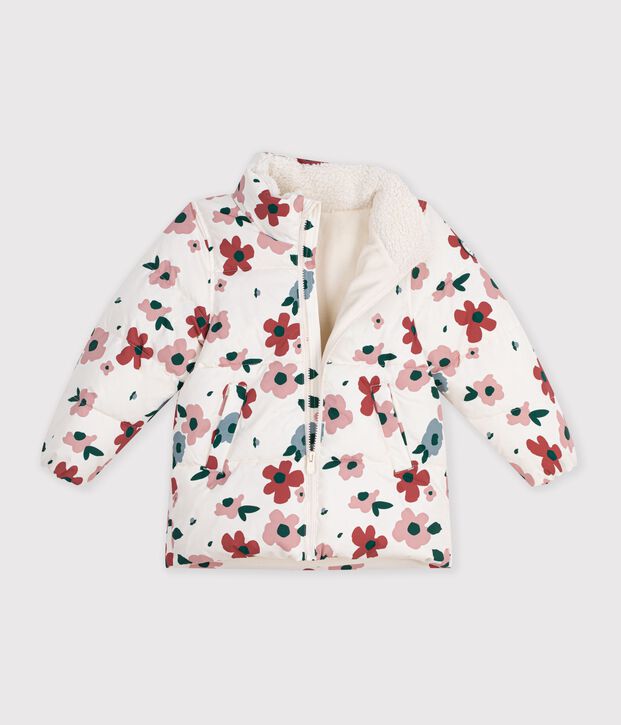 Doudoune enfant &agrave; fleurs &eacute;cru/multicouleur