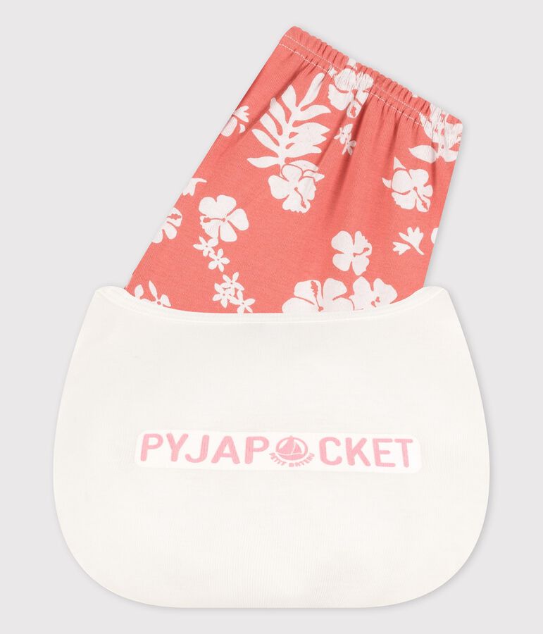 Pyjacourt Hawa&iuml; rose petite fille en coton blanc MARSHMALLOW/ PAPAYE