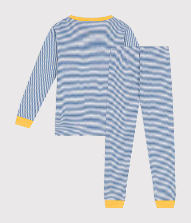 Pyjama en coton ray&eacute; enfant bleu/blanc