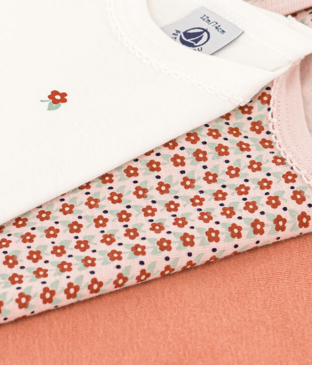 Lot de 3 bodies manches longues fleurs b&eacute;b&eacute; en coton multicouleur