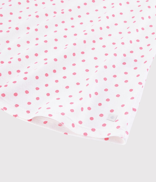 Chemise de nuit pois roses fille-femme en coton blanc/rose