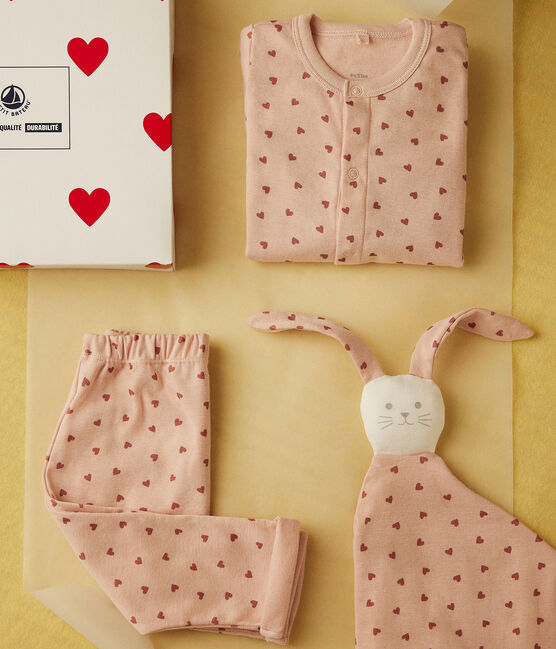 Ensemble coffret cardigan, pantalon et doudou en coton bébé rose SALINE/ ROSEWOOD