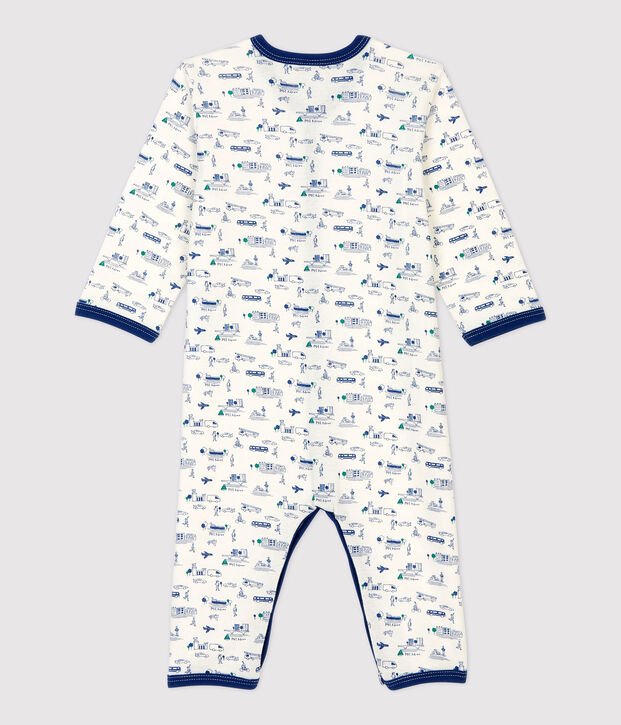 Dors-bien sans pieds b&eacute;b&eacute; imprim&eacute; transports en coton blanc/multicouleur