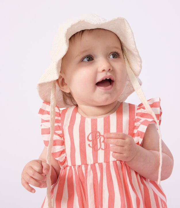 Capeline b&eacute;b&eacute; fille en popeline broderie anglaise blanc