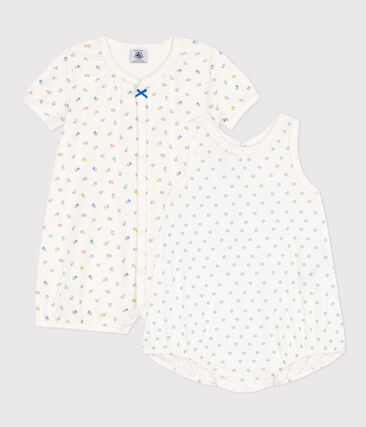 PETIT BATEAU - Lot de 2 combinaisons courtes fleurs en coton bébé
