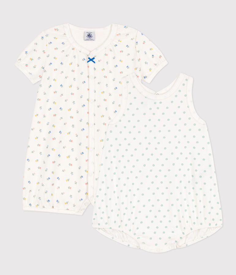 Lot de 2 combinaisons courtes fleurs en coton b&eacute;b&eacute; variante 1