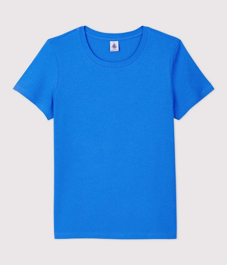 Tee-shirt LE DROIT col rond en coton bio Femme bleu