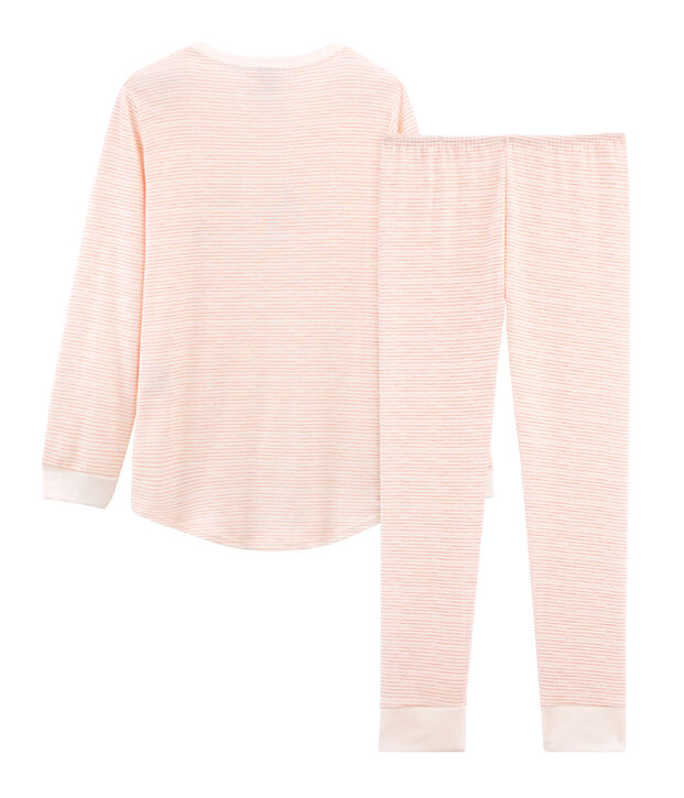 Pyjama petite fille en c&ocirc;te blanc/rose