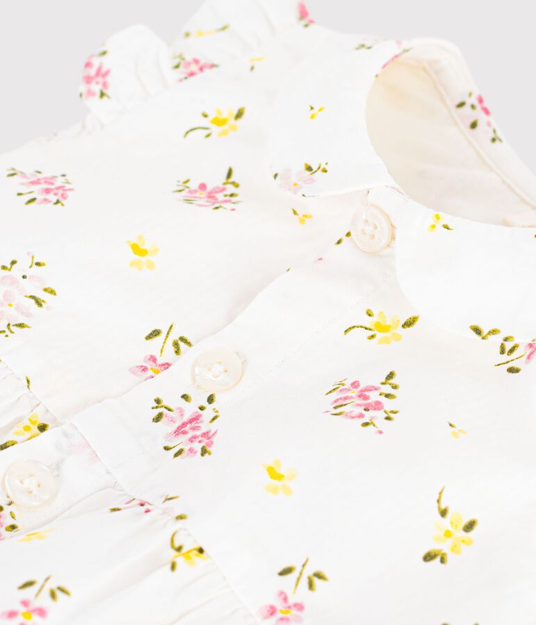 Barboteuse b&eacute;b&eacute; en coton, imprim&eacute;e fleurs blanc MARSHMALLOW/blanc MULTICO