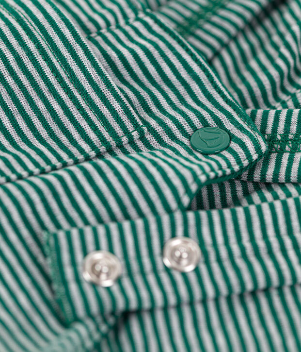 Salopette longue b&eacute;b&eacute; ray&eacute;e milleraies en tubique vert/gris