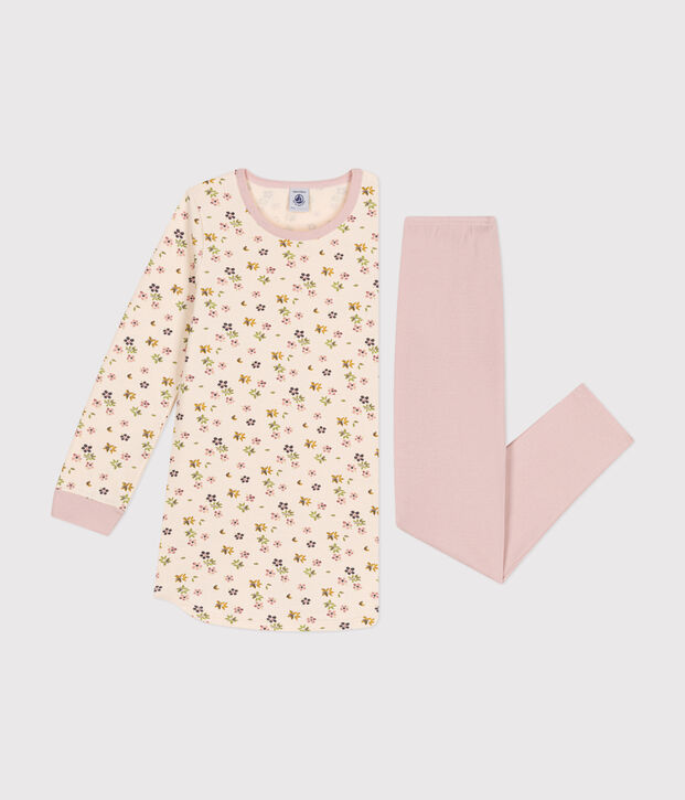 Chemise de nuit en molleton gratt&eacute; imprim&eacute; fleuri enfant rose/multicouleur