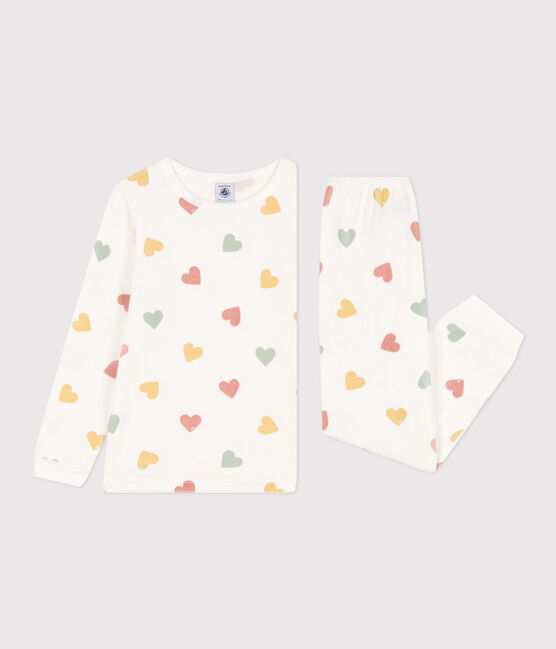 Pyjama cœur petite fille en velours blanc MARSHMALLOW/blanc MULTICO