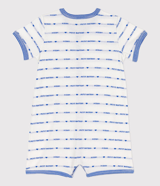 Combinaison courte jacquard en coton bébé blanc MARSHMALLOW/bleu PERSE