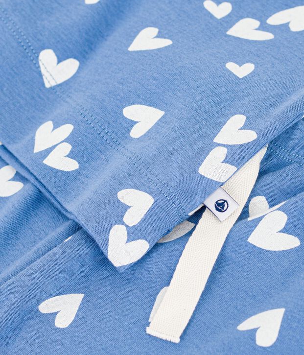 Pyjama enfant en coton jambes larges &agrave; c&oelig;urs bleu/blanc