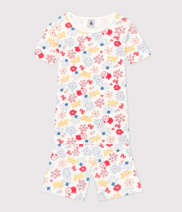 Pyjama short ajust&eacute; en coton imprim&eacute; fleurs enfant blanc/multicouleur