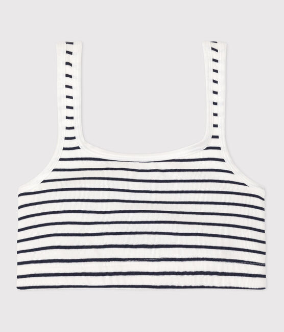 Brassière femme en coton et élasthanne à rayures blanc MARSHMALLOW/bleu SMOKING