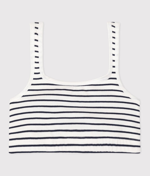 Brassi&egrave;re femme en coton et &eacute;lasthanne &agrave; rayures blanc/bleu