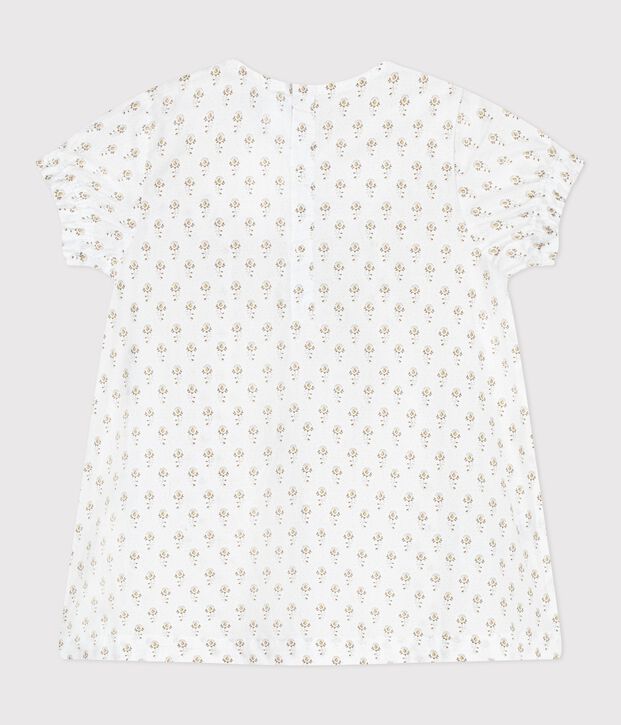 Robe manches courtes en popeline imprim&eacute;e b&eacute;b&eacute; blanc/multicouleur