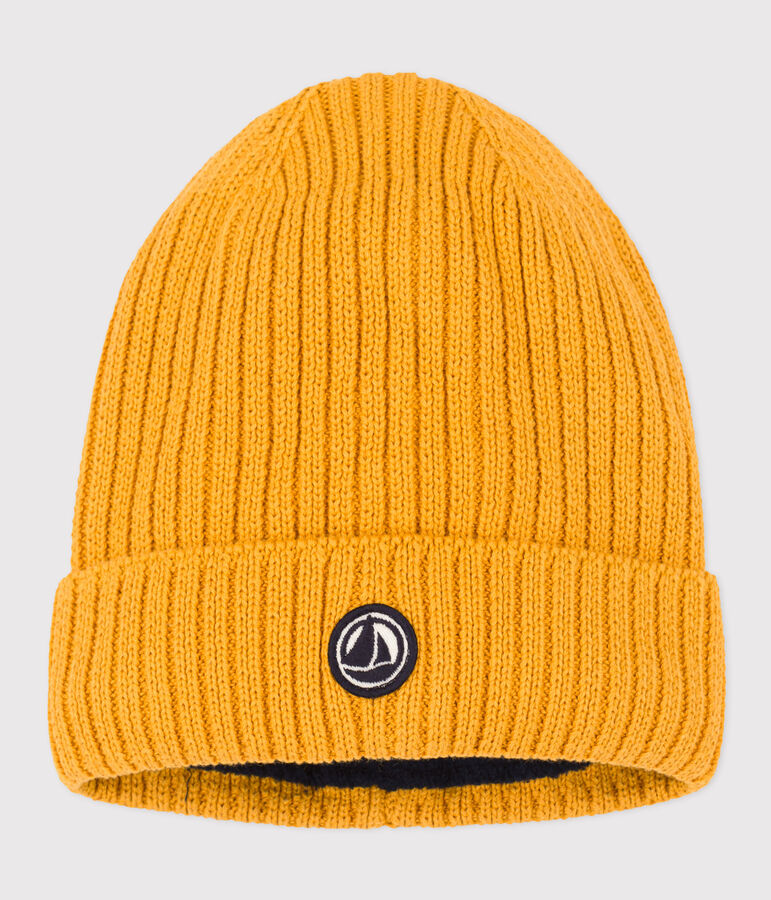 Bonnet en tricot doubl&eacute; en polaire enfant gar&ccedil;on-fille jaune BOUDOR