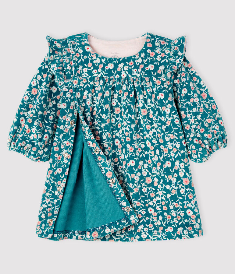 Robe manches longues fleurie b&eacute;b&eacute; fille en velours MOZAIK/&eacute;cru MULTICO