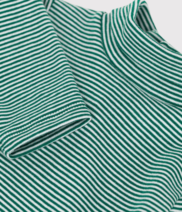 Body manches longues b&eacute;b&eacute; ray&eacute; col roul&eacute; en coton vert/blanc