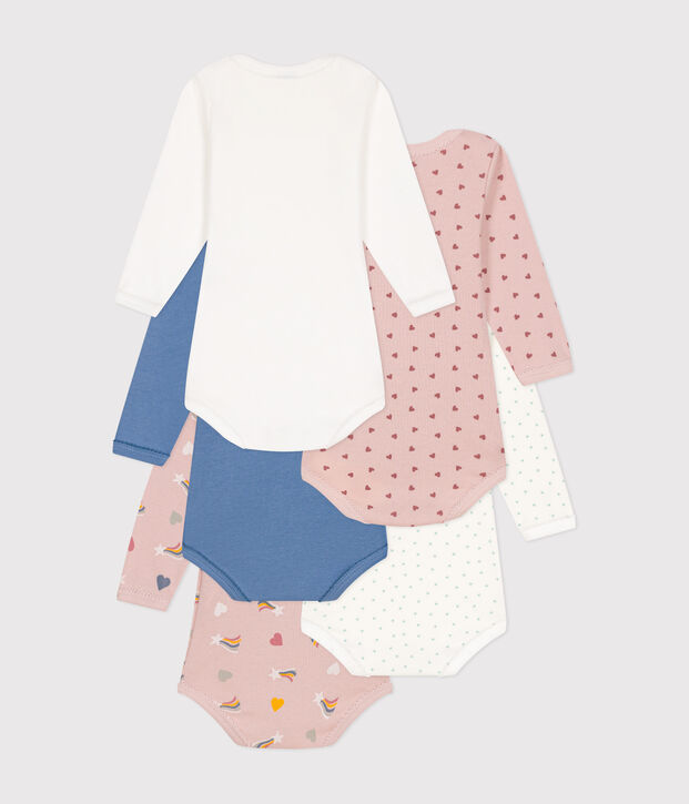 Lot de 5 bodies manches longues &eacute;toiles et c&oelig;urs en coton b&eacute;b&eacute; multicouleur